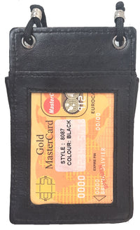 Genuine Leather Lambskin Mini Neck Card Wallet #8087