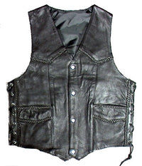 Genuine Lambskin Leather Biker's Vest with Braids Black # 9694